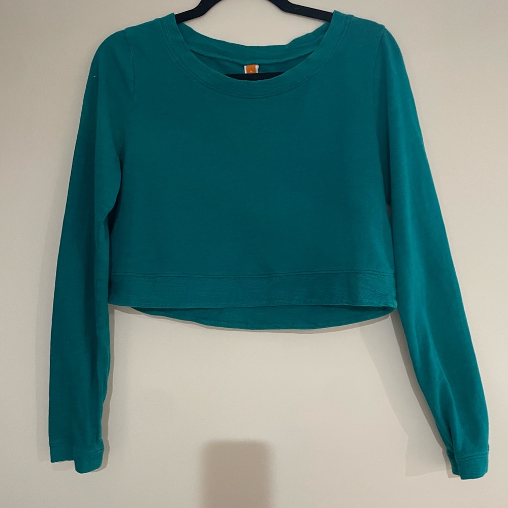 Teal LUCY cropped light weight sweatshirt—size Medium